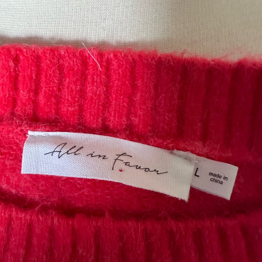 All In Favor Nordstrom Crewneck Sweater Embroidered Pom Chevron Cherry Red Large - Picture 4 of 8